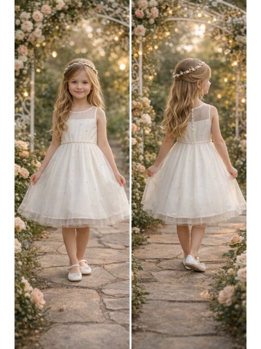 American Princess Pageant Dress White beaded rhinestone Flower Girl Dress sz 8